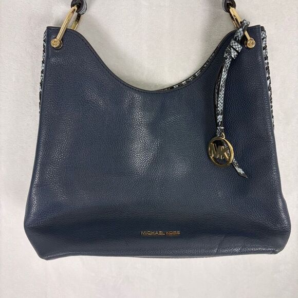 Michael Kors Collection Blue Leather Snakeskin Side Shoulder Purse - Picture 2 of 12